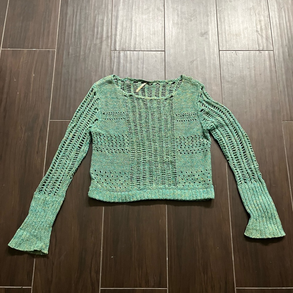 Free People Light Teal Open-Knit Women’s Sweater